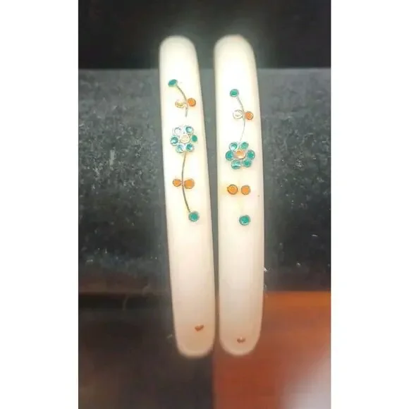 Celluloid Dangle Bracelet Bangle Flowers Colorful Handmade Design Lot Of 2 - Picture 2 of 7